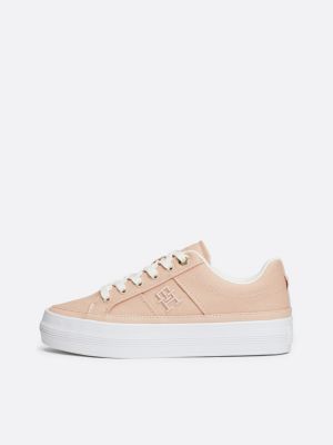 sneakers casual in tela con suola alta rosa da donne tommy hilfiger