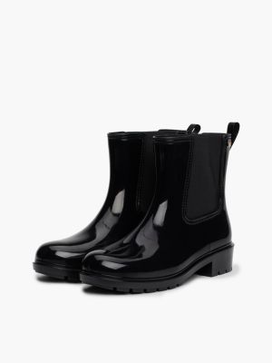 bottes de pluie vernies à semelle crantée noir pour femmes tommy hilfiger