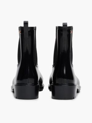 bottes de pluie vernies à semelle crantée noir pour femmes tommy hilfiger