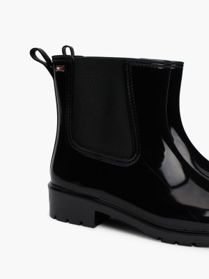 bottes de pluie vernies à semelle crantée noir pour femmes tommy hilfiger