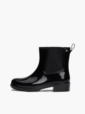 bottes de pluie vernies à semelle crantée noir pour femmes tommy hilfiger