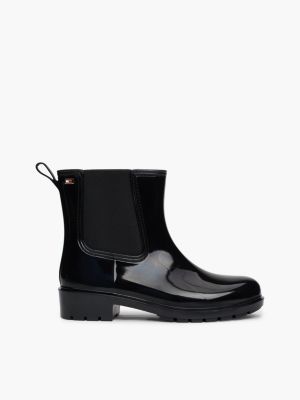 black regenlaars met gelakte finish en profielzool voor dames - tommy hilfiger