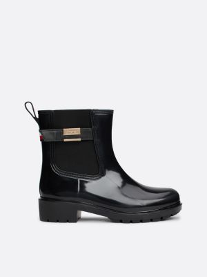 Black heeled rain boots best sale