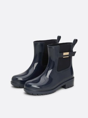 botines de agua con tacón ancho y tira azul de mujeres tommy hilfiger