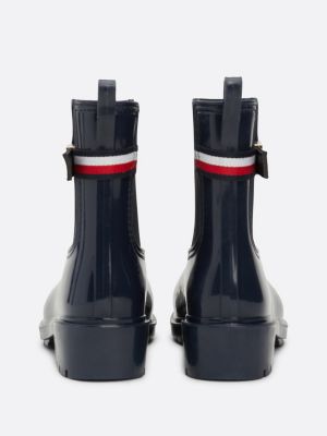 botines de agua con tacón ancho y tira azul de mujeres tommy hilfiger