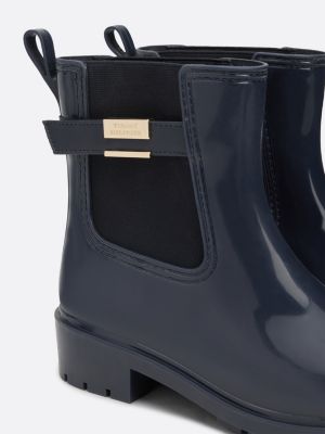 botines de agua con tacón ancho y tira azul de mujeres tommy hilfiger