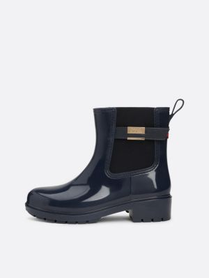 botines de agua con tacón ancho y tira azul de mujeres tommy hilfiger