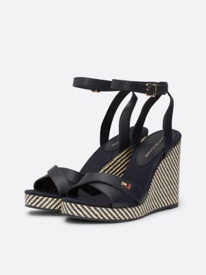 blue raffia jagged stripe wedge sandals for women tommy hilfiger