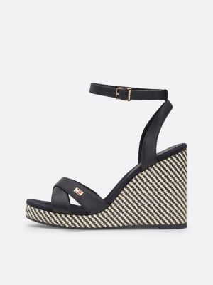 blue raffia jagged stripe wedge sandals for women tommy hilfiger