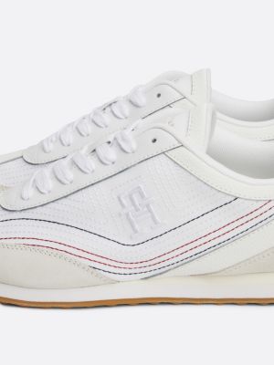 scarpe running sport heritage in pelle nabuk bianco da donne tommy hilfiger