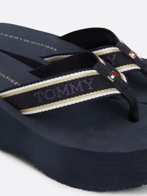 blue logo platform flip-flops for women tommy hilfiger