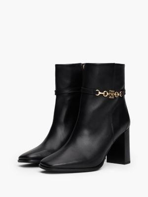 schwarz lederstiefel mit kette und blockabsatz für damen - tommy hilfiger