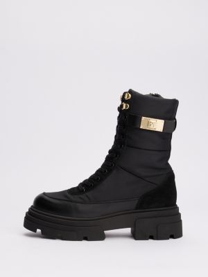 black leather mixed texture cleat biker boots for women tommy hilfiger