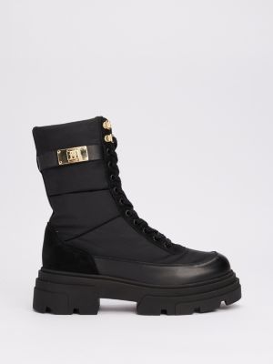 black leather mixed texture cleat biker boots for women tommy hilfiger