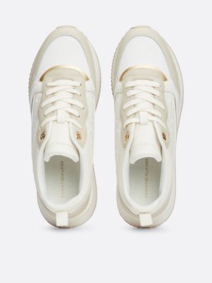 sneakers running con mix di texture bianco da donne tommy hilfiger