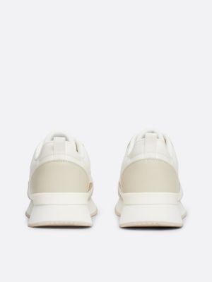 beige th monogram mixed texture runner trainers for women tommy hilfiger