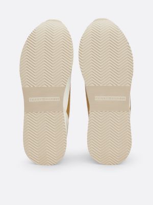 beige th monogram mixed texture runner trainers for women tommy hilfiger