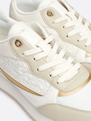 sneakers running con mix di texture bianco da donne tommy hilfiger