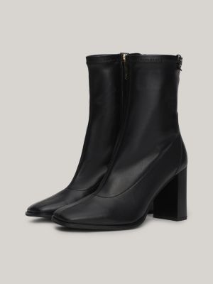 black leather square toe block heel boots for women tommy hilfiger