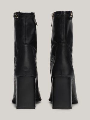 black leather square toe block heel boots for women tommy hilfiger