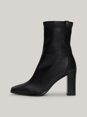 schwarz lederstiefel mit square toe und blockabsatz für damen - tommy hilfiger