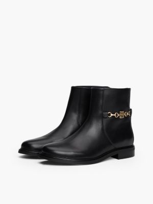 black leather chain hardware ankle boots for women tommy hilfiger