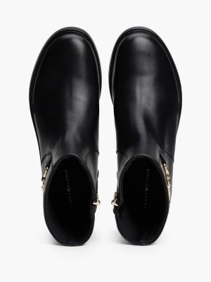 black leather chain hardware ankle boots for women tommy hilfiger