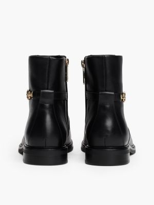 black leather chain hardware ankle boots for women tommy hilfiger