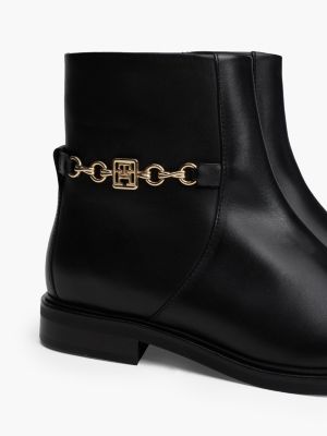 black leather chain hardware ankle boots for women tommy hilfiger