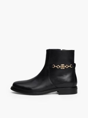 black leather chain hardware ankle boots for women tommy hilfiger