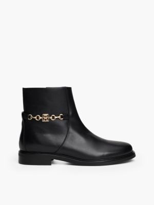 black leather chain hardware ankle boots for women tommy hilfiger