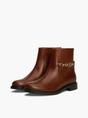 brown leather chain hardware ankle boots for women tommy hilfiger