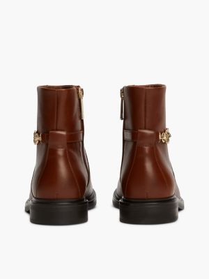 brown leather chain hardware ankle boots for women tommy hilfiger