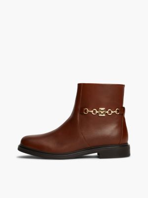 brown leather chain hardware ankle boots for women tommy hilfiger