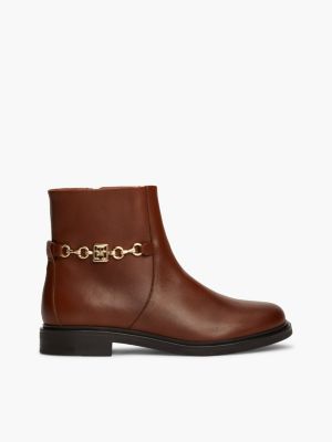 Bottines en cuir a talon carre mi haut Marron Tommy Hilfiger