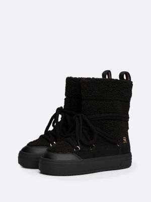 black warm lined lace-up snow boots for women tommy hilfiger