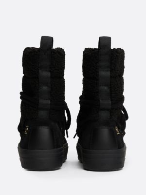 black warm lined lace-up snow boots for women tommy hilfiger