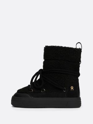 black warm lined lace-up snow boots for women tommy hilfiger