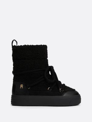 black warm lined lace-up snow boots for women tommy hilfiger