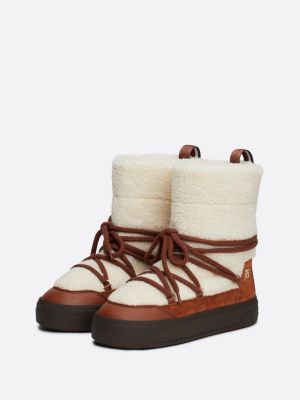 brown warm lined lace-up snow boots for women tommy hilfiger