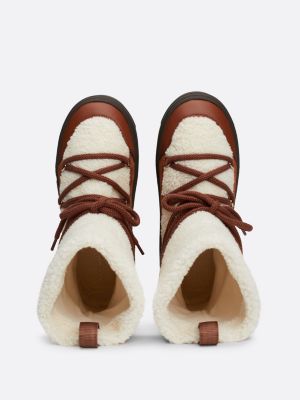 brown warm lined lace-up snow boots for women tommy hilfiger