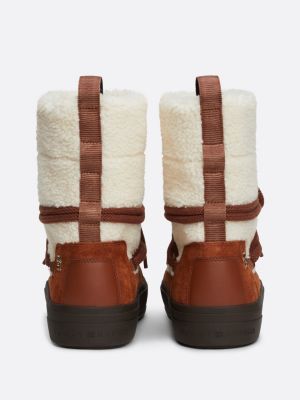 brown warm lined lace-up snow boots for women tommy hilfiger