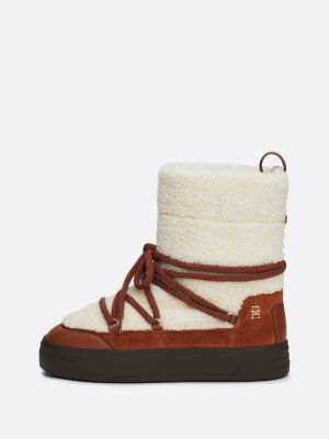 brown warm lined lace-up snow boots for women tommy hilfiger