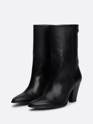 bottes mi-mollet en cuir à talon cubain noir pour femmes tommy hilfiger