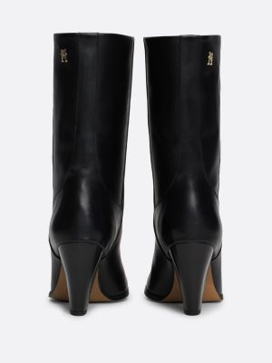 black leather cuban heel mid boots for women tommy hilfiger