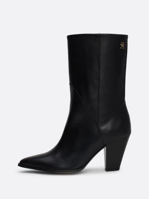 black leather cuban heel mid boots for women tommy hilfiger