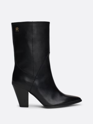 Bottes mi mollet en cuir a talon cubain Noir Tommy Hilfiger