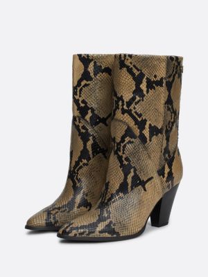 brown cuban heel snake embossed leather boots for women tommy hilfiger