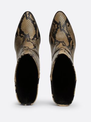 brown cuban heel snake embossed leather boots for women tommy hilfiger