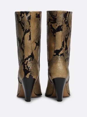 brown cuban heel snake embossed leather boots for women tommy hilfiger